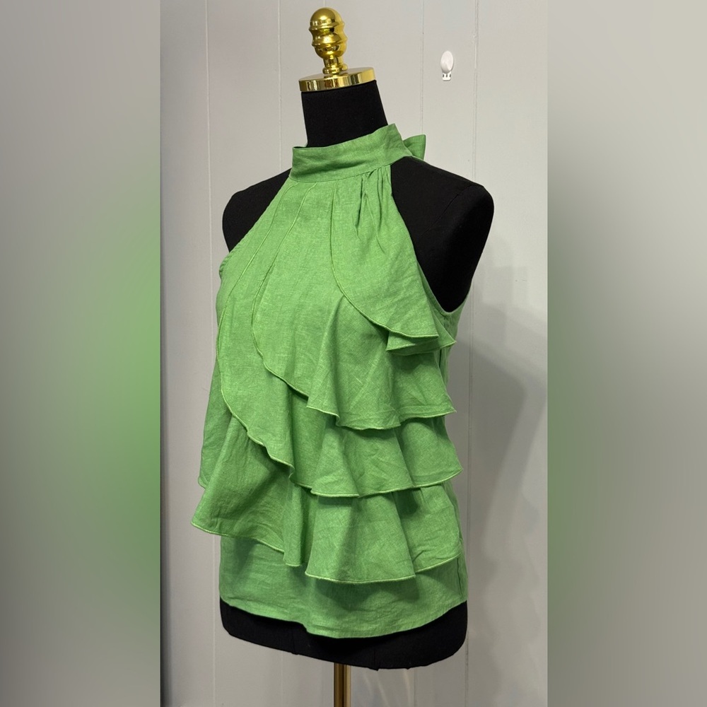 Elena Solano Vibrant Green Linen Blend Top - Picture 3 of 7